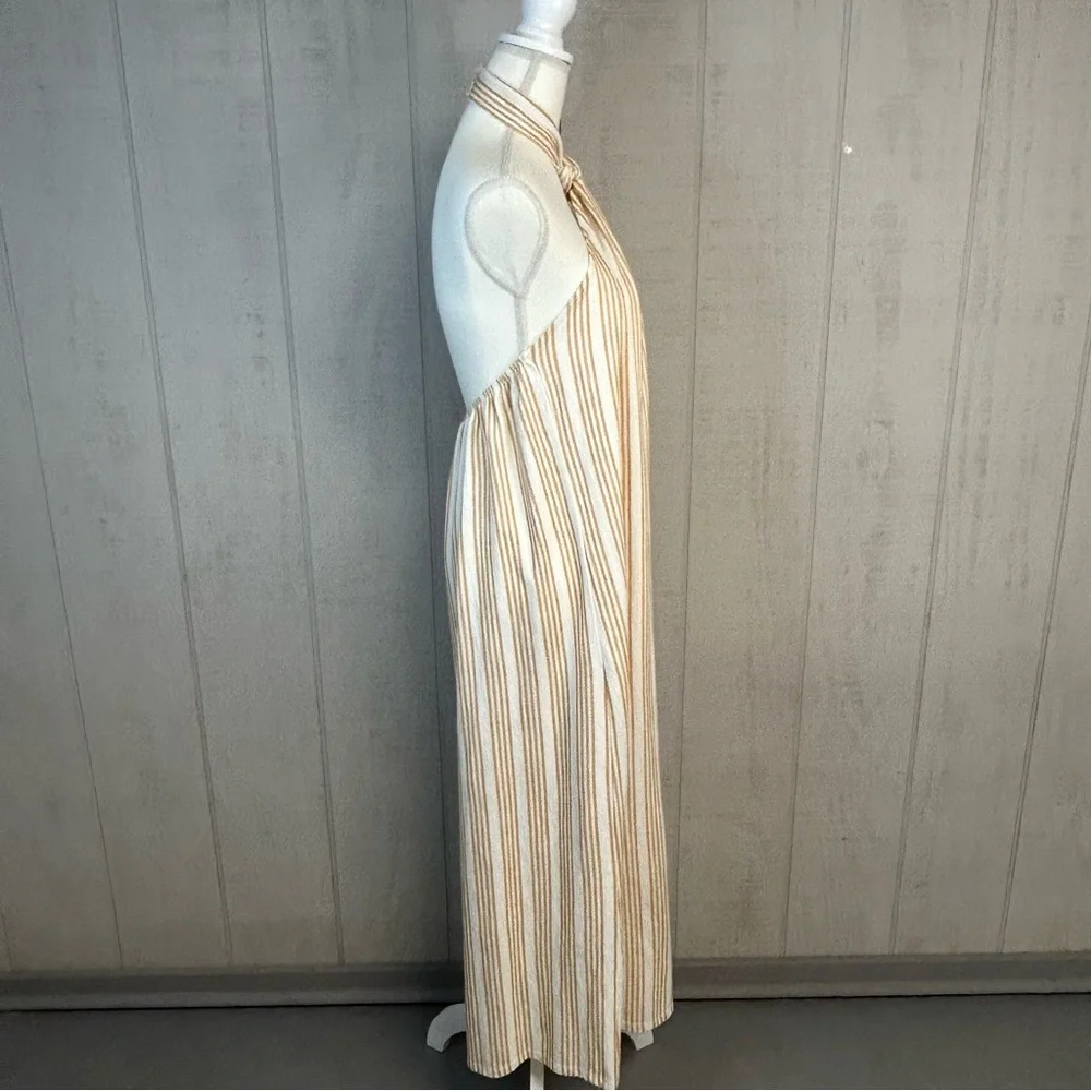 Zara Halter Maxi Dress Womens Size M Cotton Blend Striped NWT Minimalist Coastal